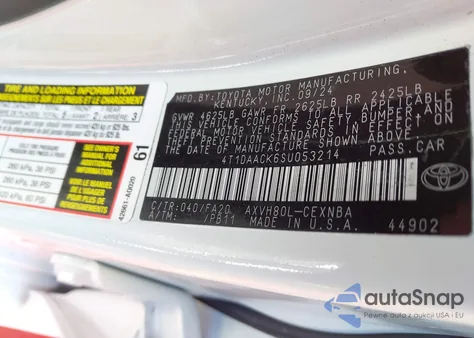 2025 Toyota Camry Le from USA, damaged, VIN 4T1DAACK6SU053214